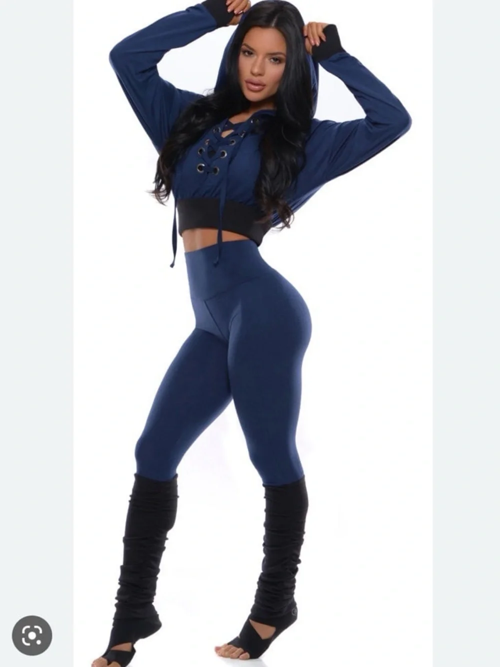 Bombshell Sportswear Navy Blue High Waisted Leg Warmer Leggings
